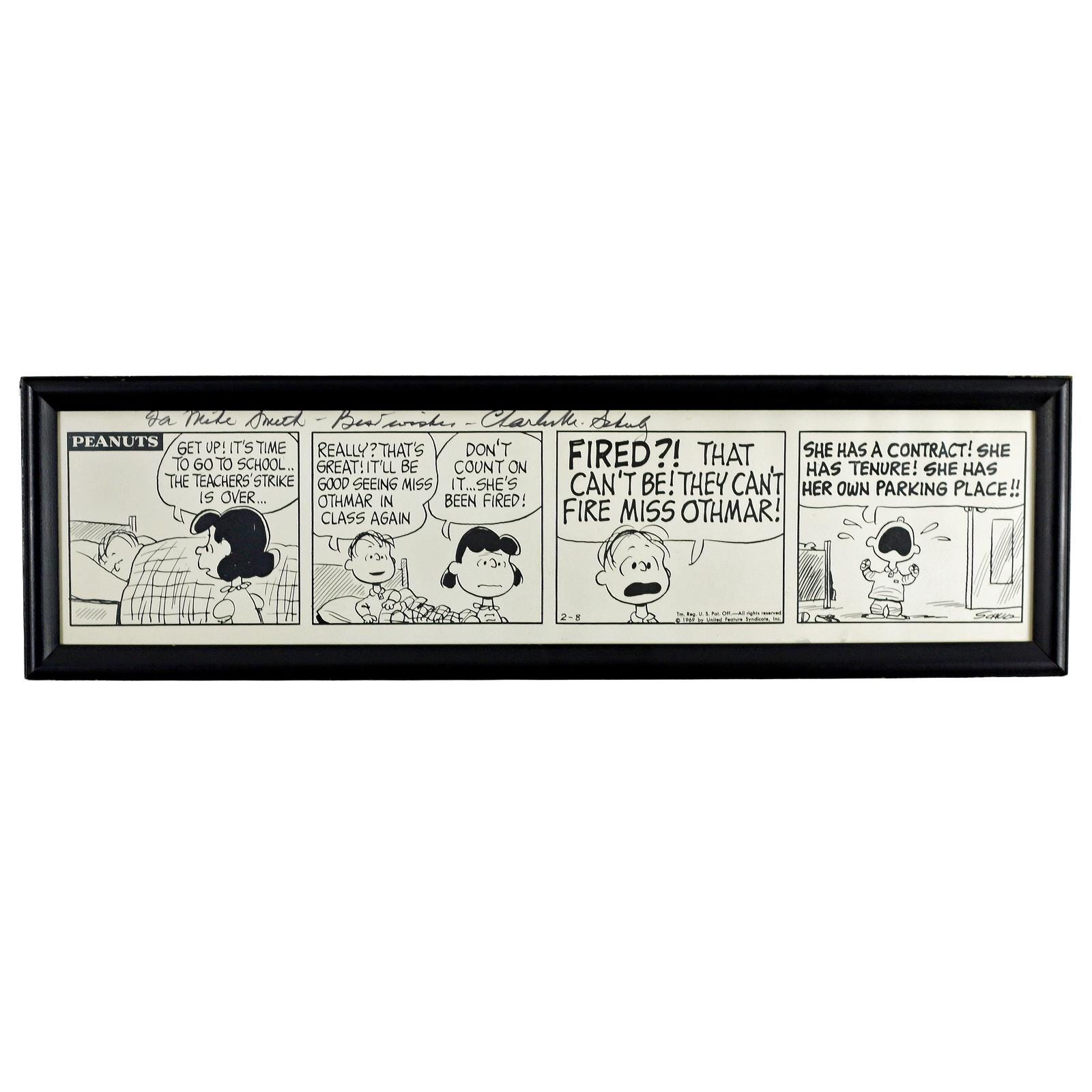 1969 Peanuts Presentation Print Signed by Charles M. Schulz with COA