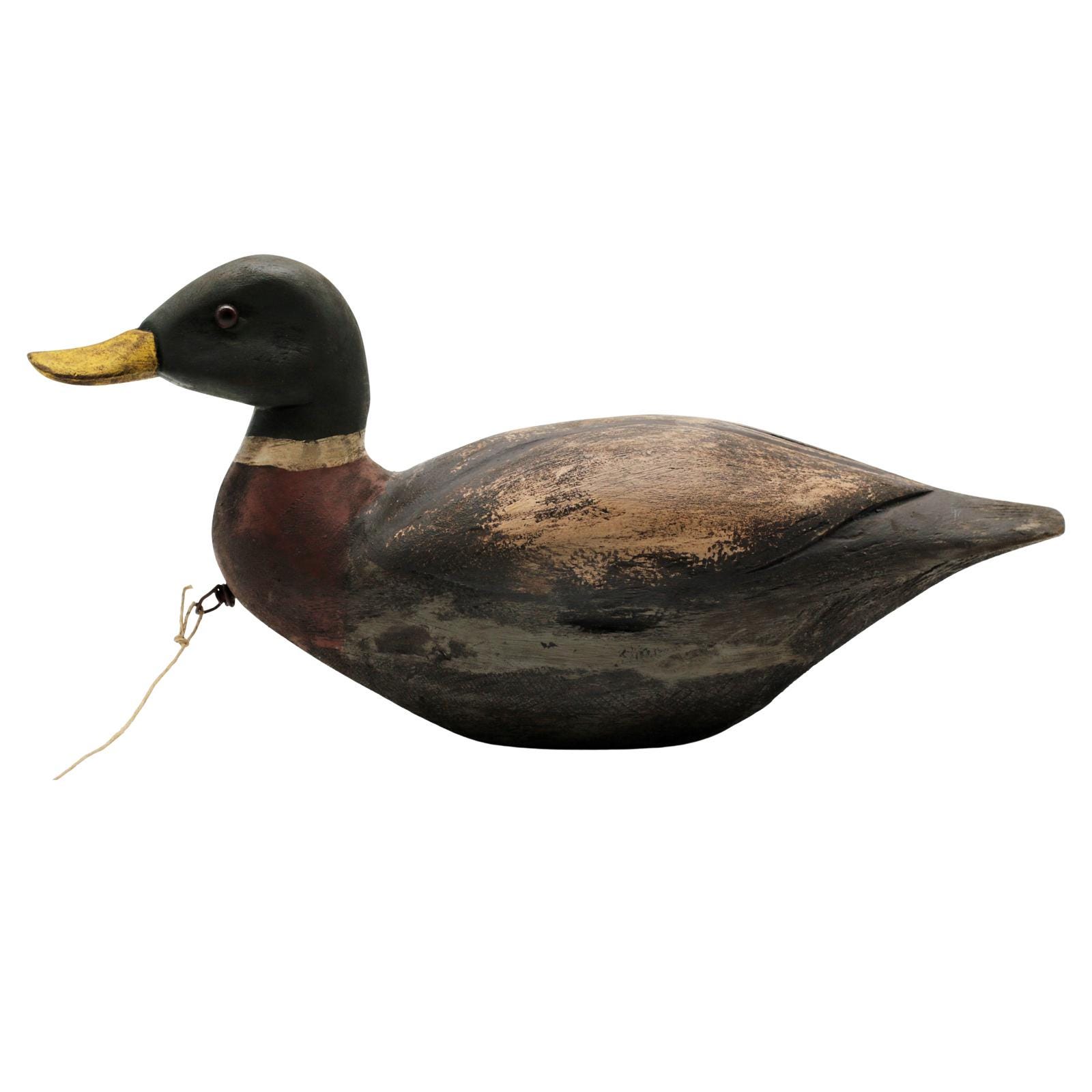 Hand-Carved Mallard Drake Duck Decoy, 14.5 inches Long, Working Weight & Line