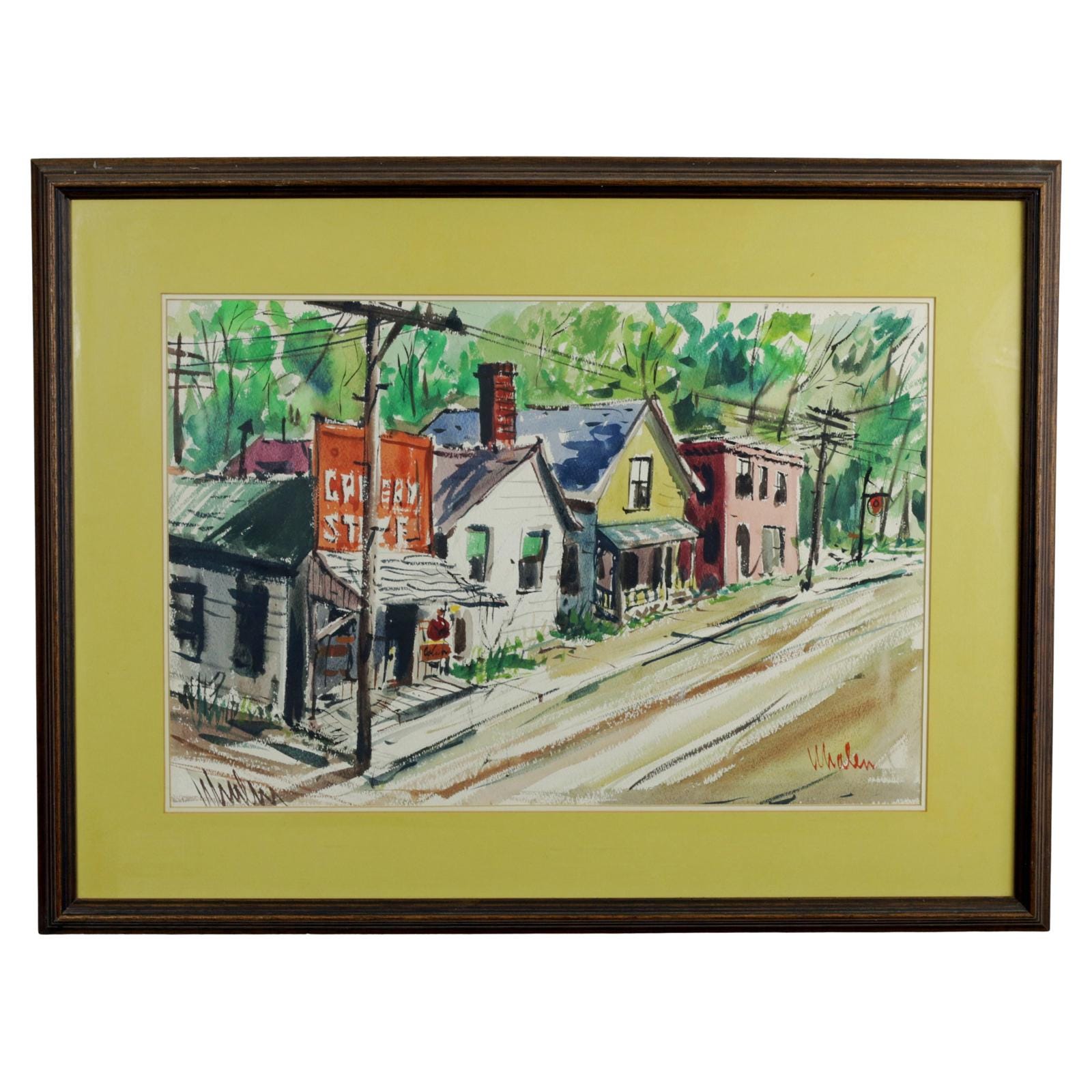 Joseph Whalen Watercolor American Small Town Street Scene – With Provenance
