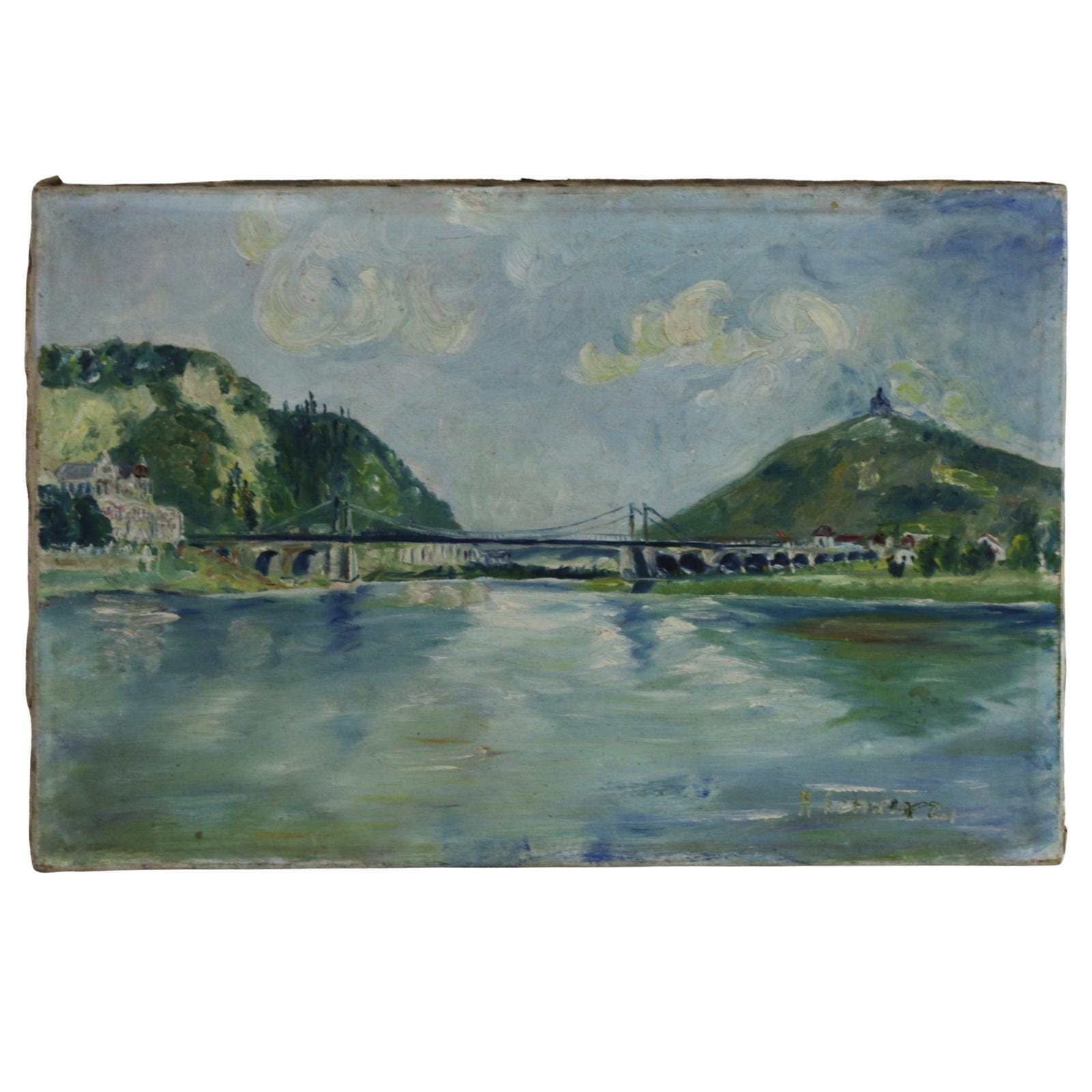 Post-Impressionist Riverscape Painting: Signed A. Schwarz, German/Austrian Art