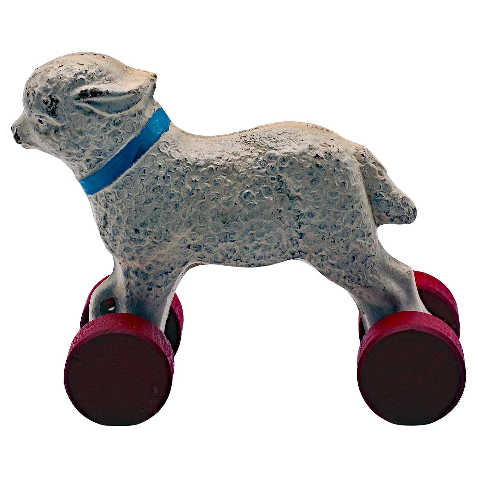 Vintage Hubley Mary's Lamb Pull Toy with Box in Huboid Composition