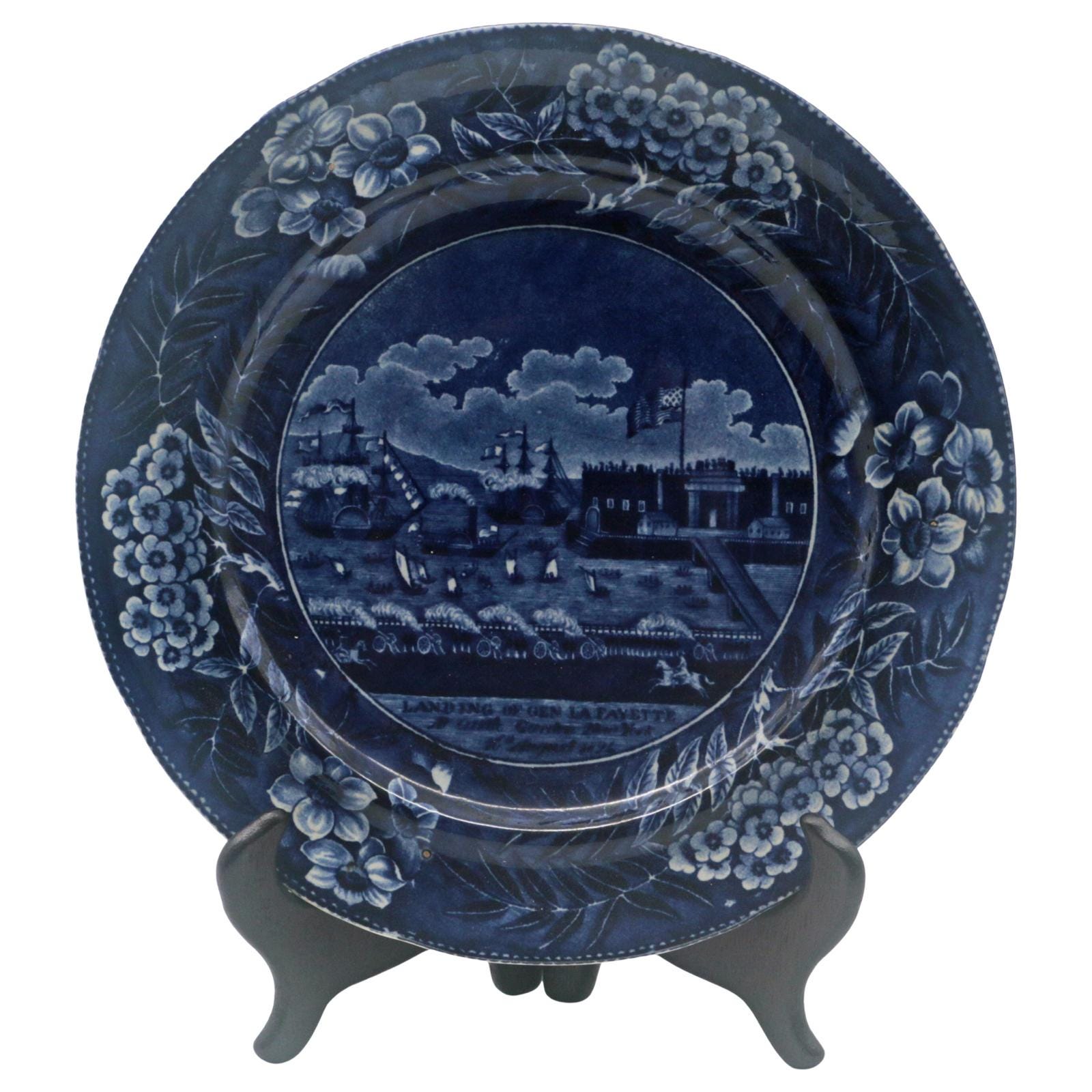 Landing of Gen. Lafayette Dark Blue Historical Staffordshire Plate, c.1824 Clews
