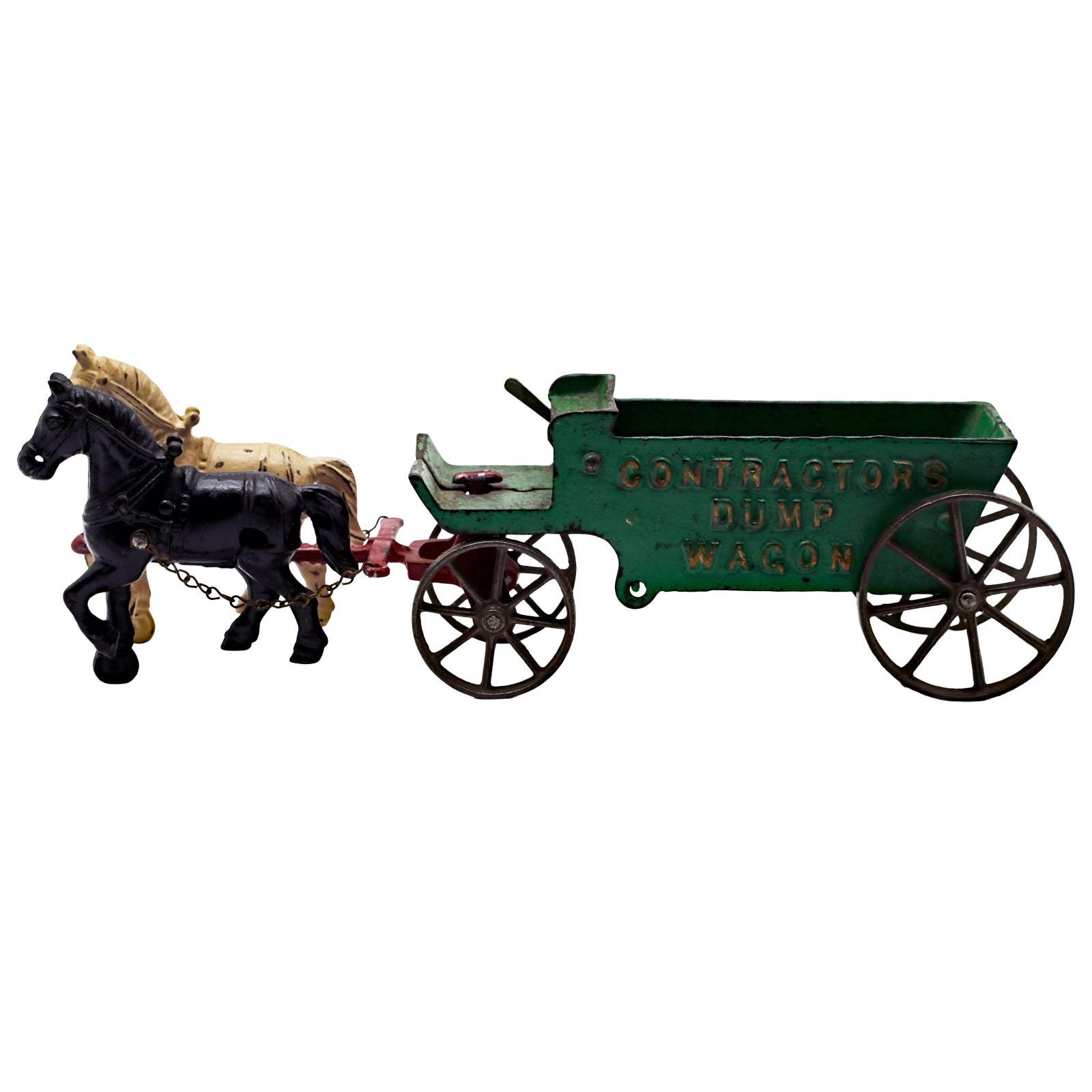 Antique Arcade Cast Iron Contractors Dump Wagon with Horses
