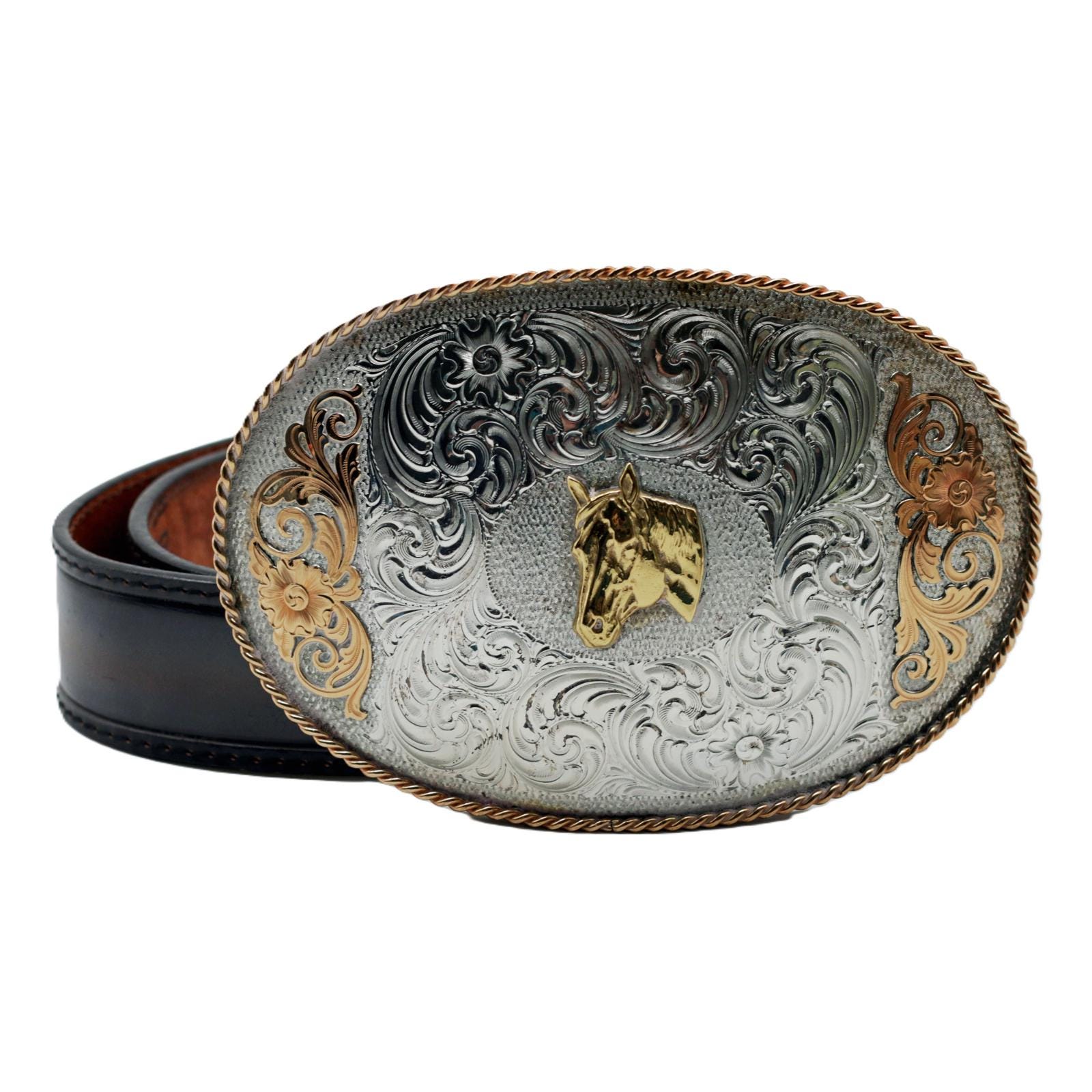 Montana Silversmiths Sterling Silver Plate Cowboy Belt With Leegin Leather