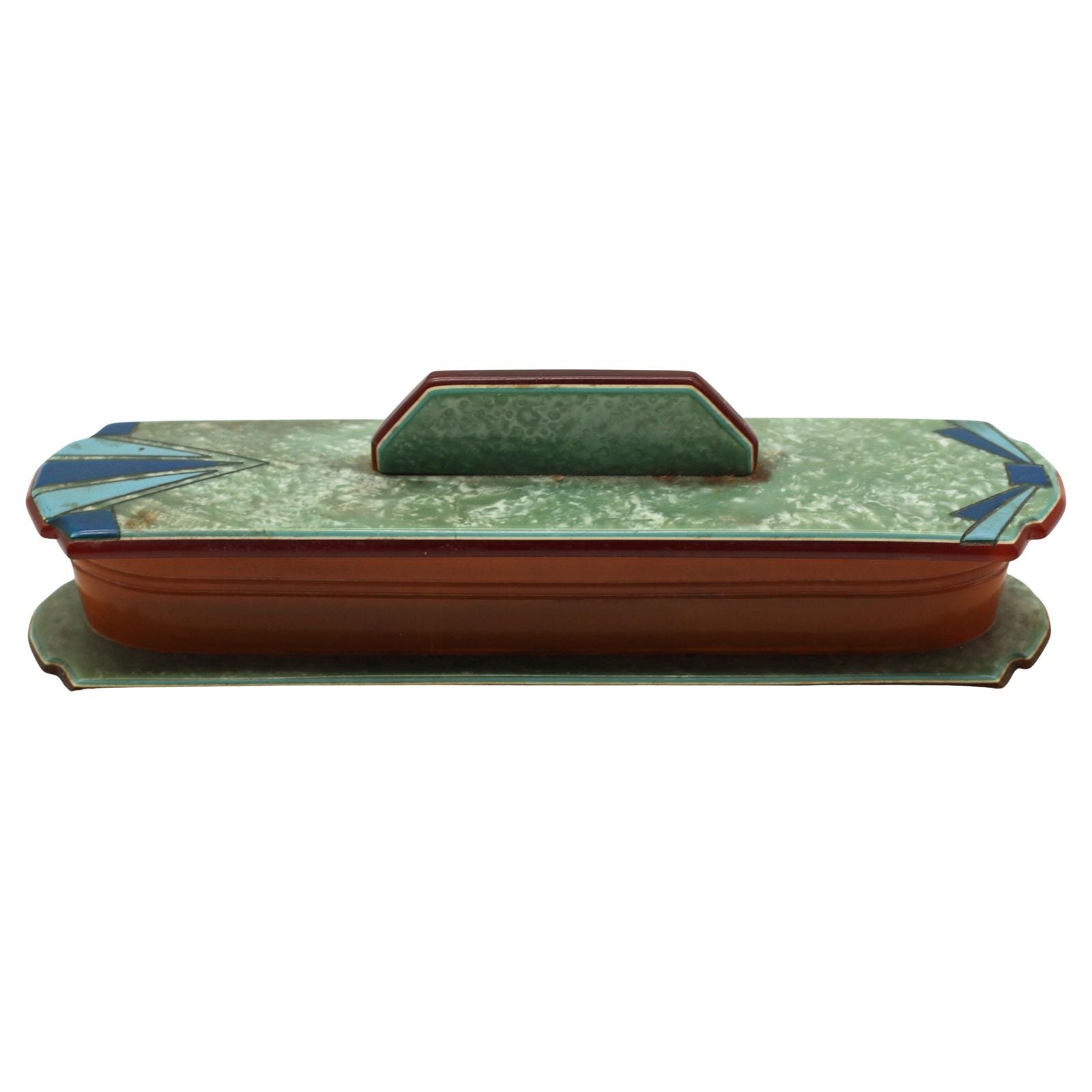 Art Deco “La Moderniste” Galalith & Bakelite Nail Buffer, French Vanity Polisher, c. 1925–35