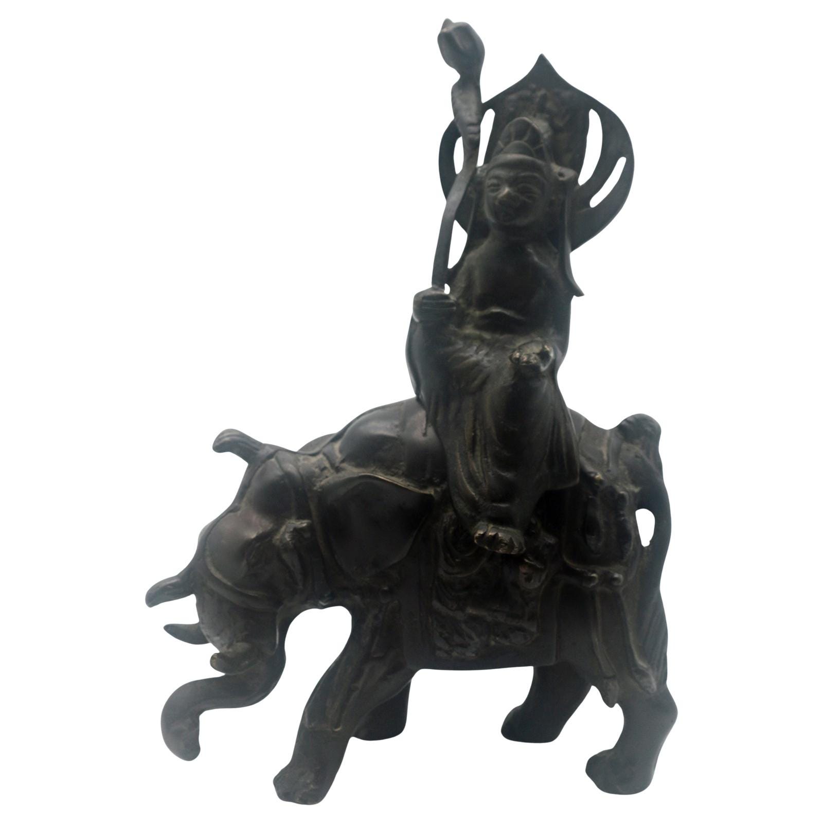 Bronze Bodhisattva on Elephant, Two-Piece Figure (Guanyin/Samantabhadra)