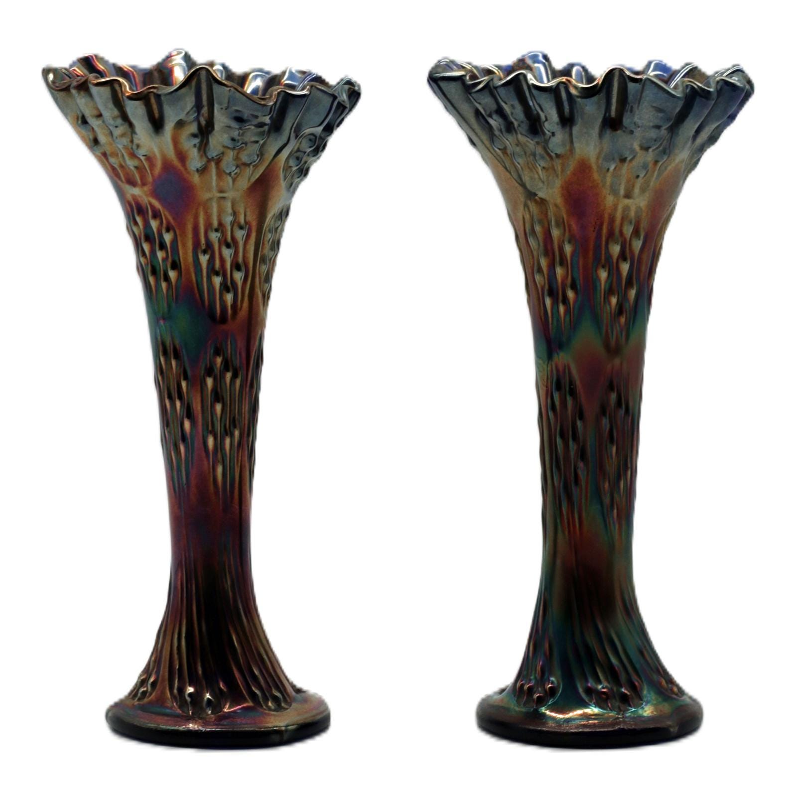Antique Fenton Carnival Glass Vase Pair in Knotted Beads
