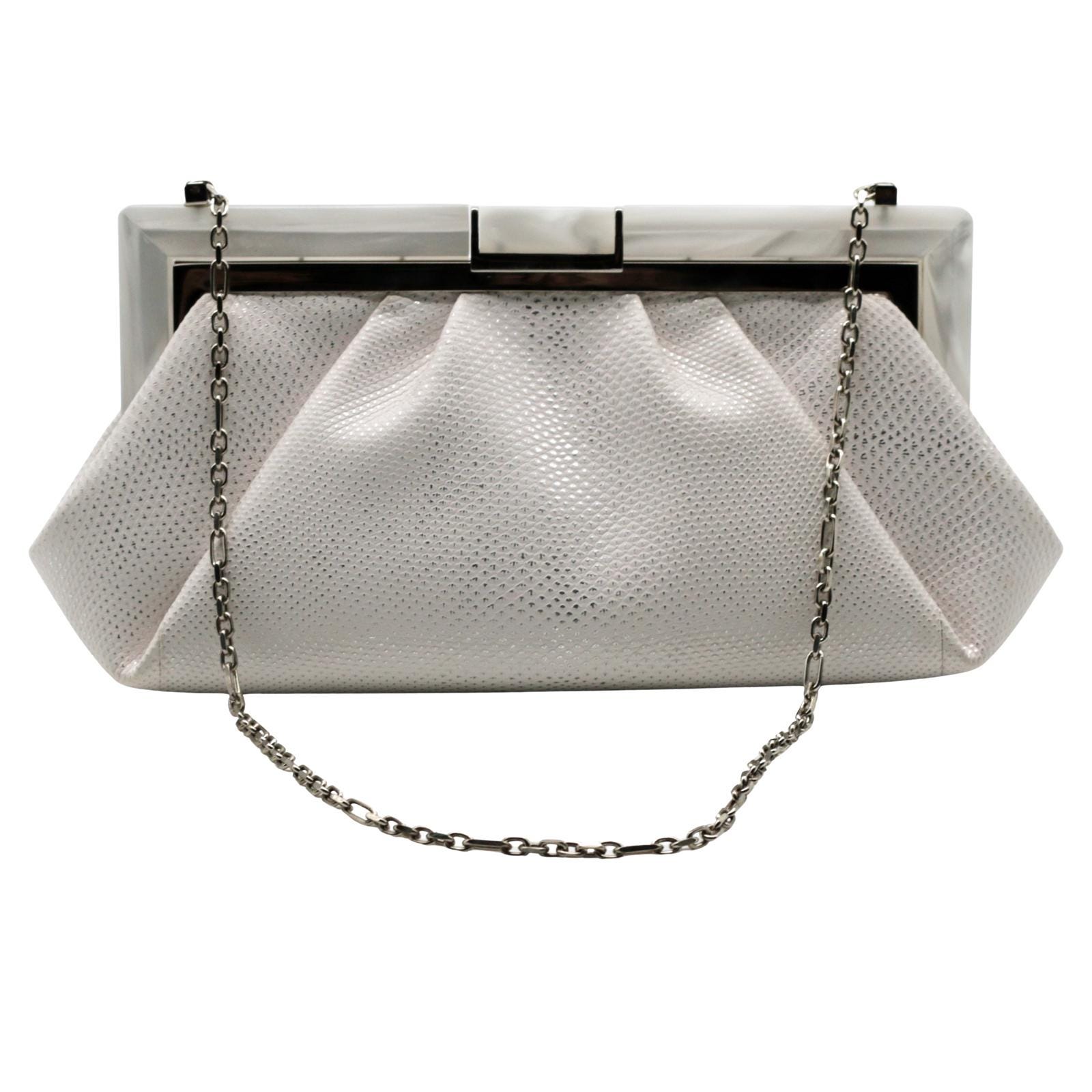 Snakeskin Evening Bag - Judith Leiber Moonbeam White Silver Karung Clutch