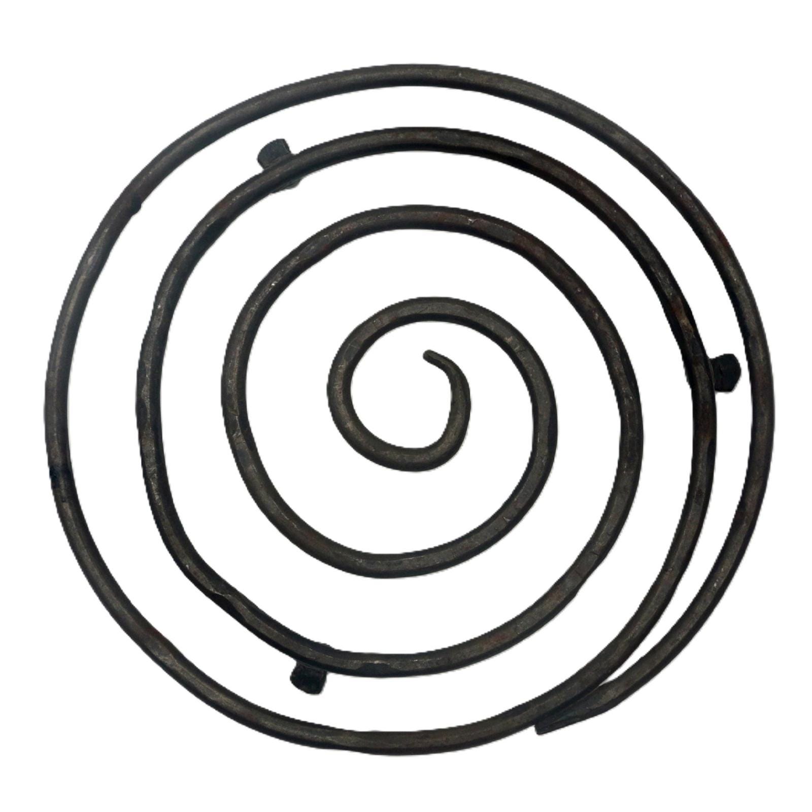 Antique Hand Forged Iron Trivet – Spiral Blacksmith Work Late 19th Century