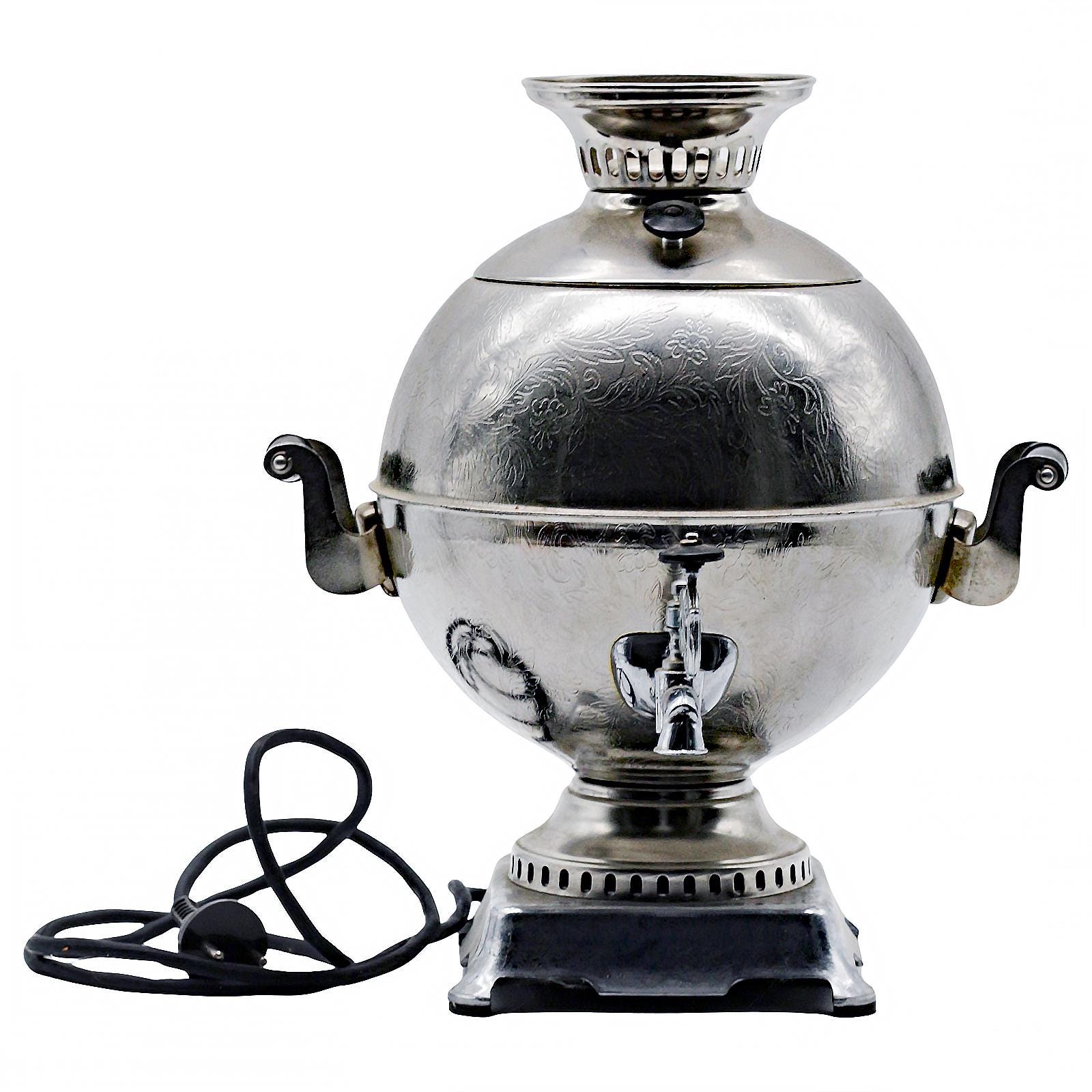 1991 Electric Spherical Samovar • 5 Liter • Nickel-Plated USSR • Art-Deco Style